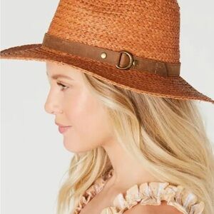 Frye Women's Brown Straw Hat with Leather Band